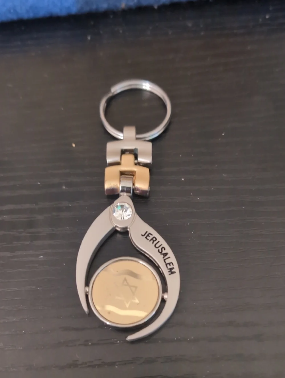 Jerusalem Two-Tone Men’s Keychain with Crystal Accent